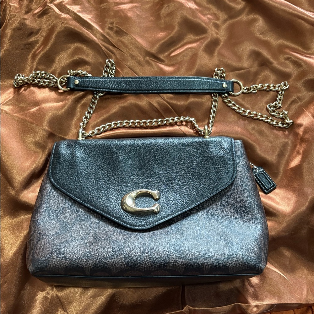 Coach Tammie  Black and Brown Chain Strap Shoulder Bag